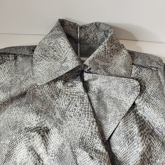 Vtg Snake Print Y2K 80's Trench Coat Rain Double Breast Mod Animal Spy Grunge  S - Picture 8 of 17